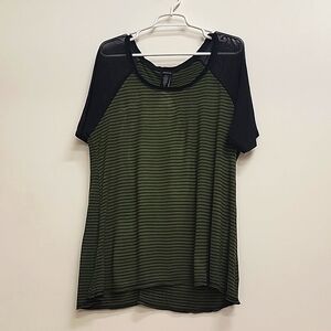 Torrid Green Black Striped Raglan Sheer Sleeve 2 euc